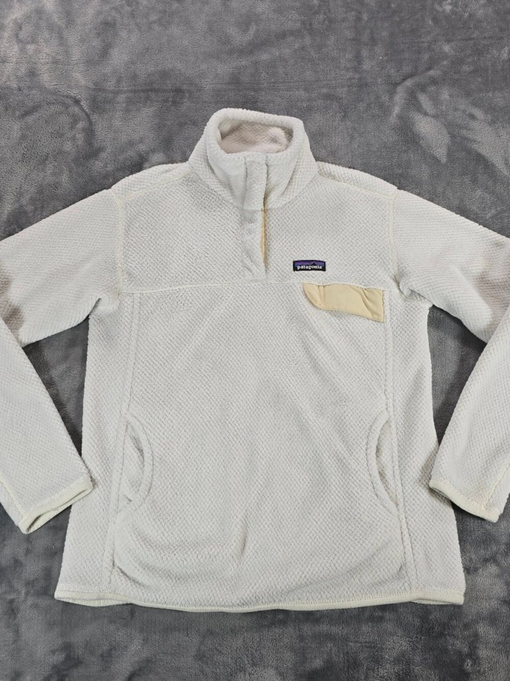 Patagonia Re-Tool Snap-T Pullover Women's L Raw Linen White X-Dye Fleece